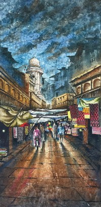 Aisha Khan, 10 x 24 Inch, Watercolor on Paper, Cityscape Painting, AC-AHK-012
